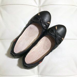 NEW Black Leather Foldable Ballet Flats with Bow